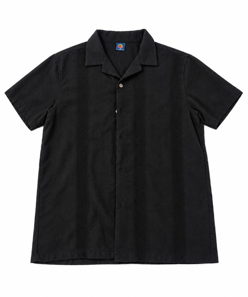 Sunsations Men’s Medium Black Short Sleeve Button Up Camp Shirt Textured